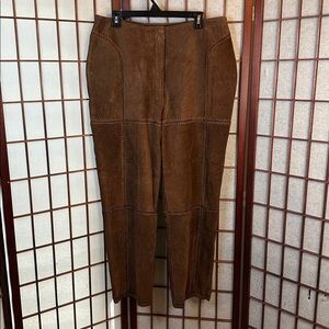 S.M.H. Vintage Brown Leather High-Waisted Loose-Fit Trousers Size 16